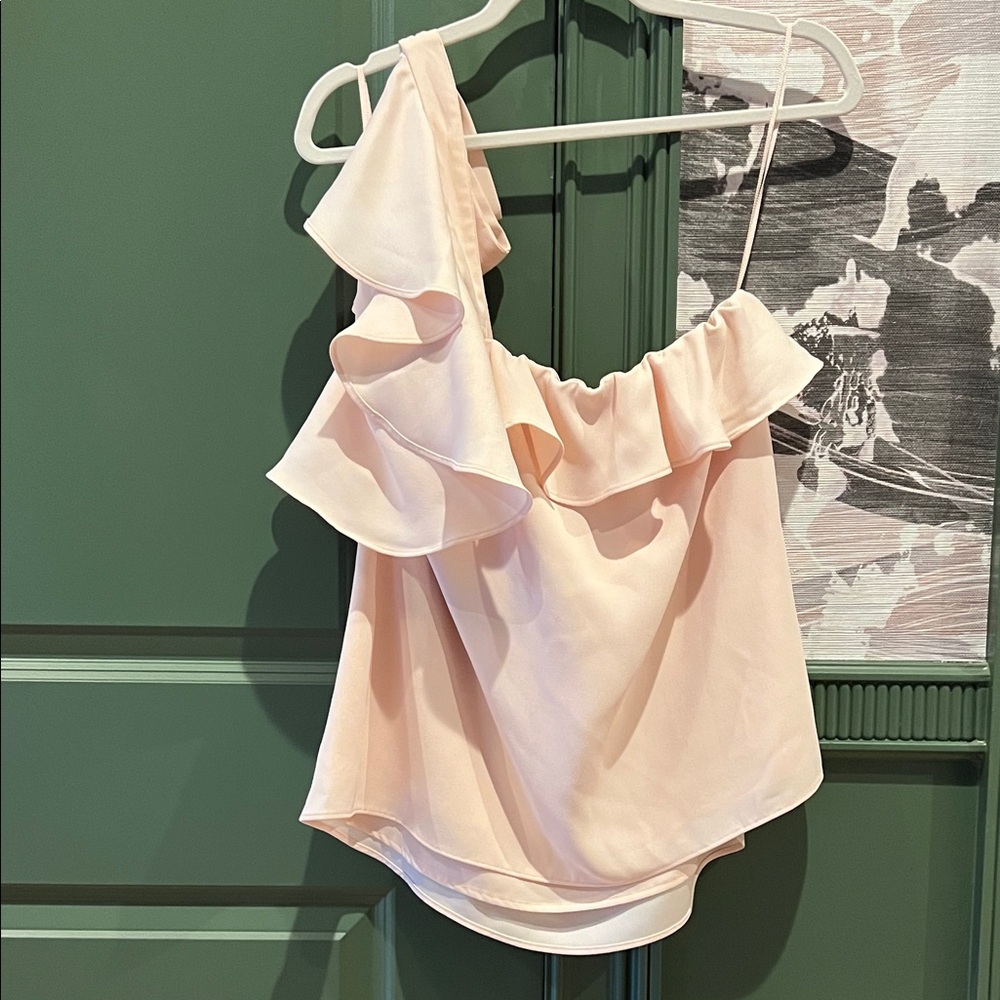 Rebecca Vallance Blush One-Shoulder Ruffle Blouse